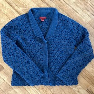 Sundance Crochet Knit Cardigan Blue Medium